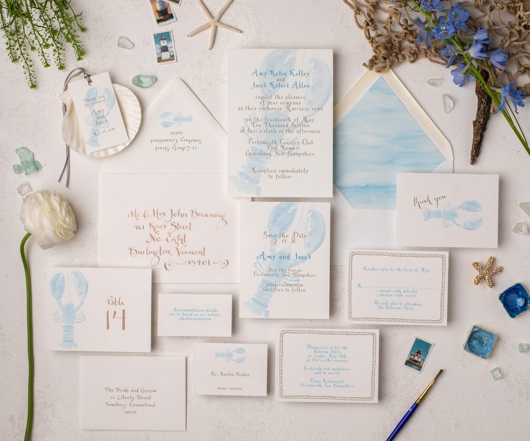 Blue Lobster wedding invitation full suite