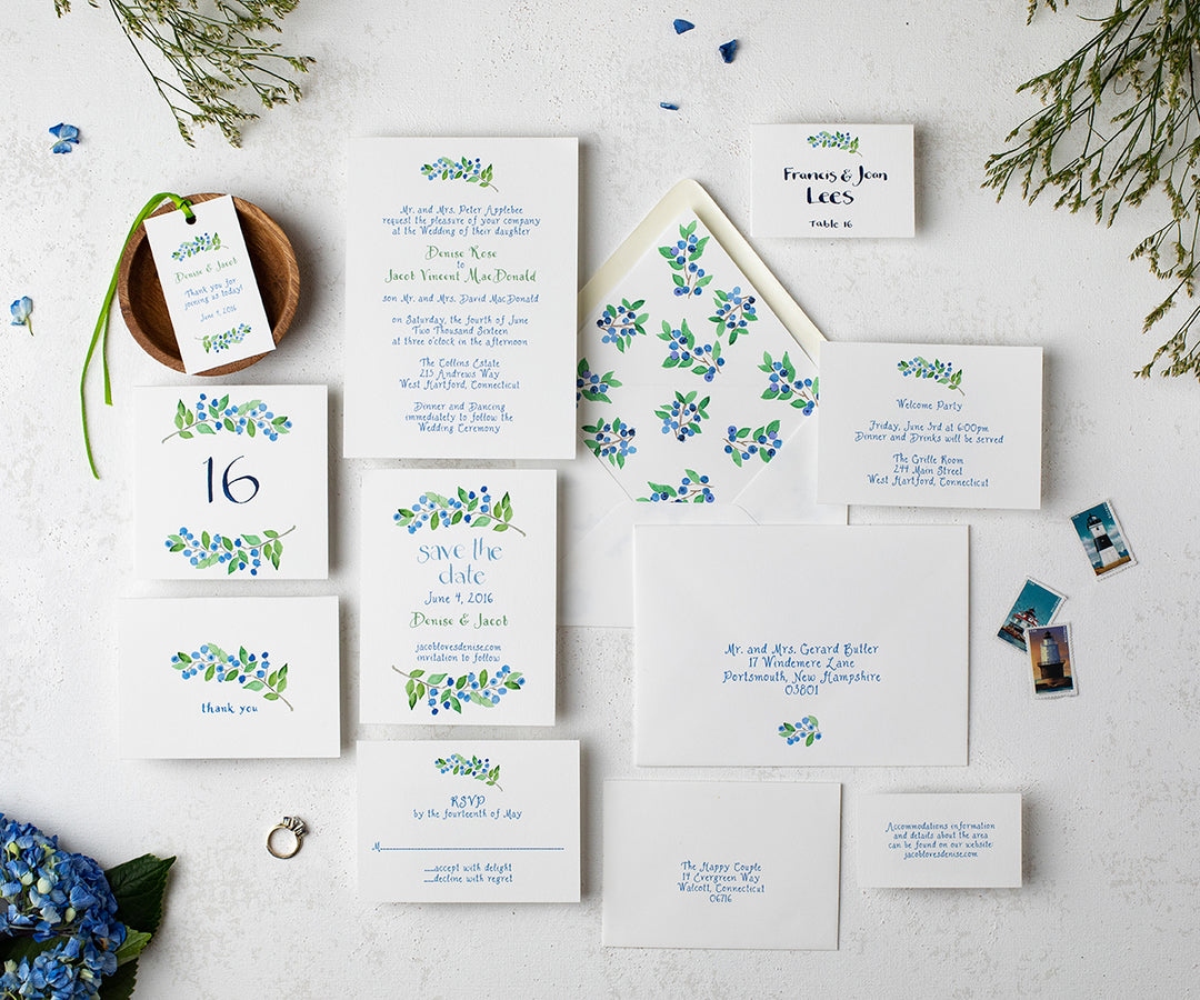 Blueberries wedding invitation full suite