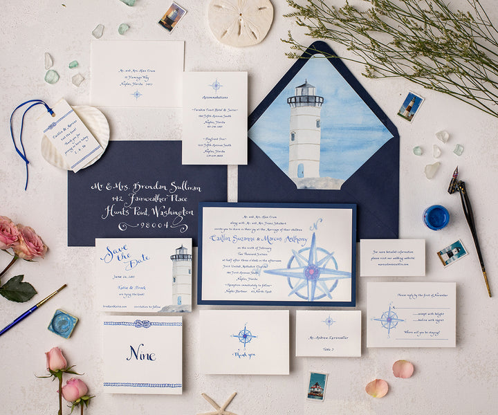 Chic compass wedding invitation