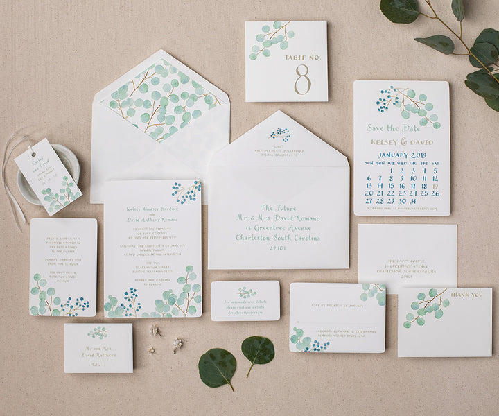 Eucalyptus wedding invitation 