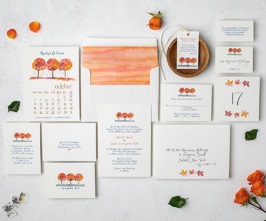 Foliage Trees wedding invitation full suite