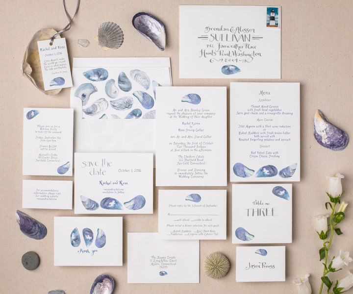 Mussel shell wedding invitation 