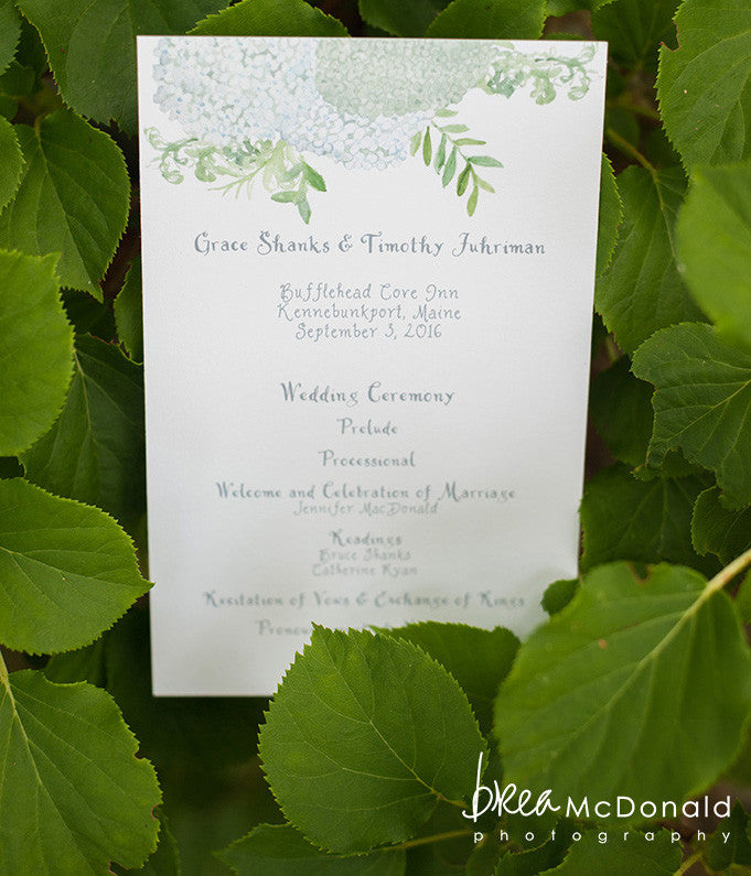 hydrangea wedding program