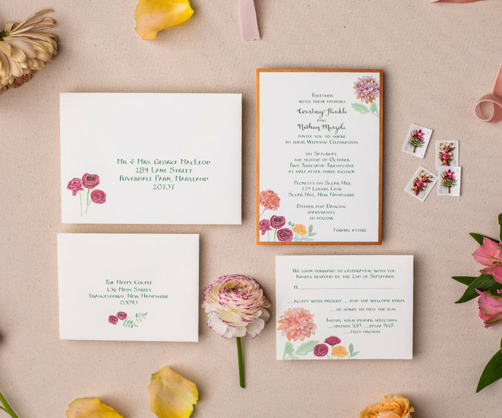 Autumn bouquet wedding invitation