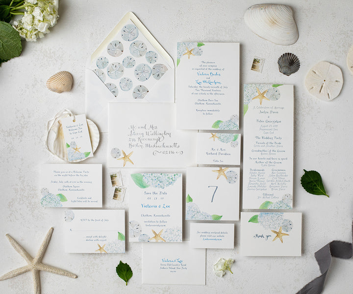 beach hydrangea wedding invitation