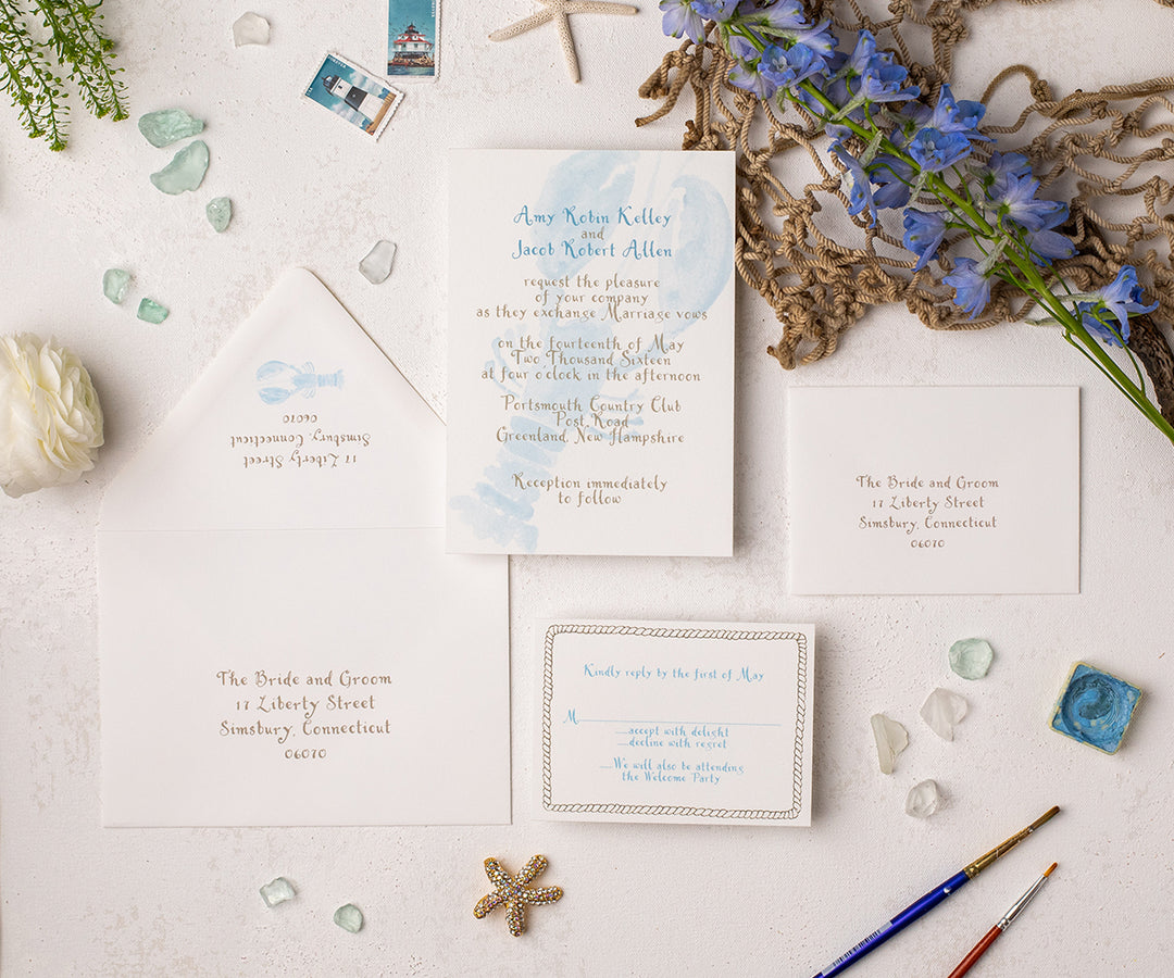 blue lobster wedding invitation