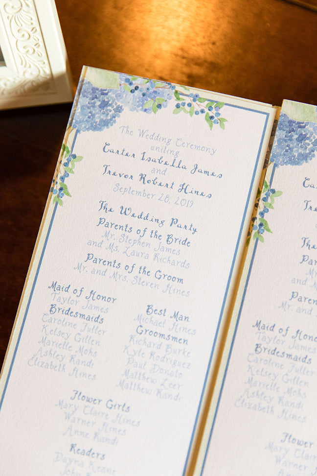 Hydrangea ceremony program