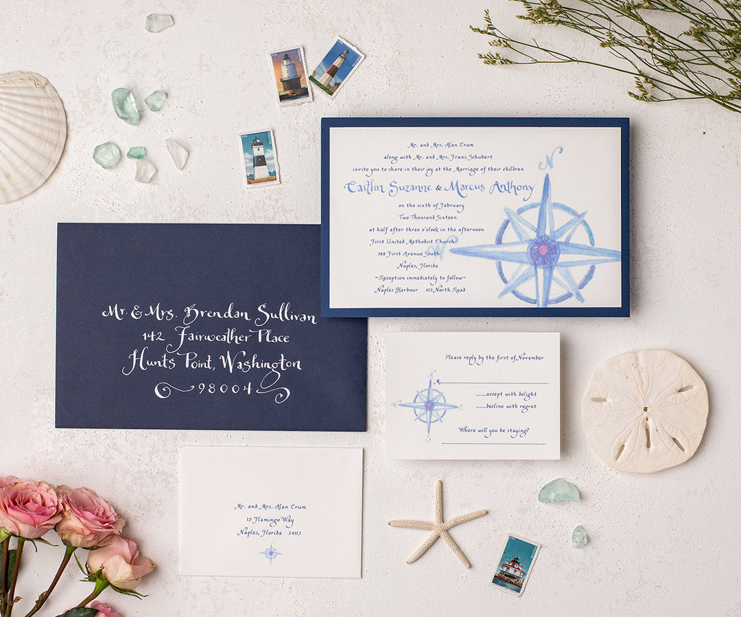 Chic compass wedding invitation