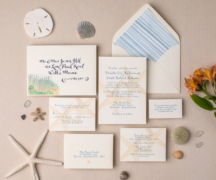 Chic starfish wedding invitation