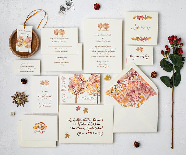 classic autumn trees wedding invitation 