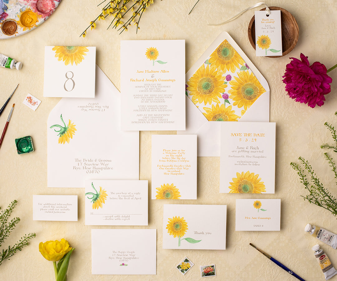 classic sunflower wedding invitations full suite