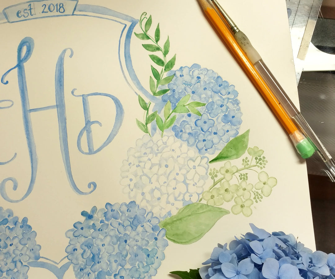 hydrangea wedding crest