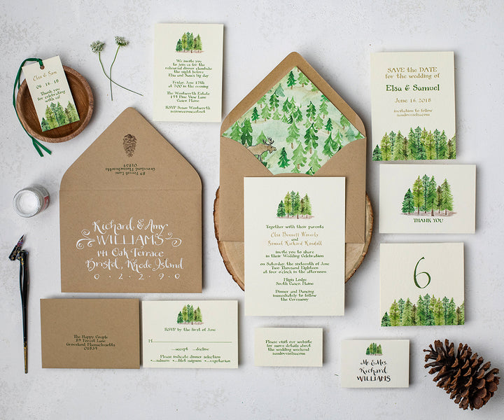 forest pines wedding invitation 