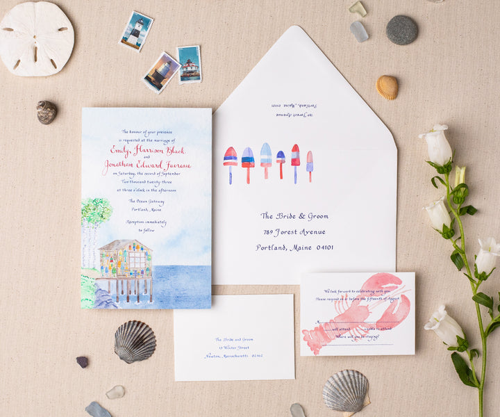 Lobster hut wedding invitation