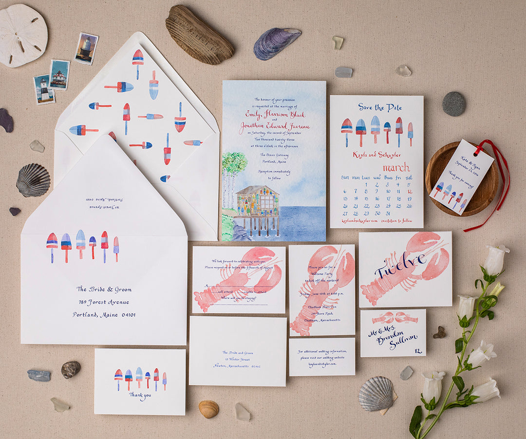 Lobster hut wedding invitation full suite