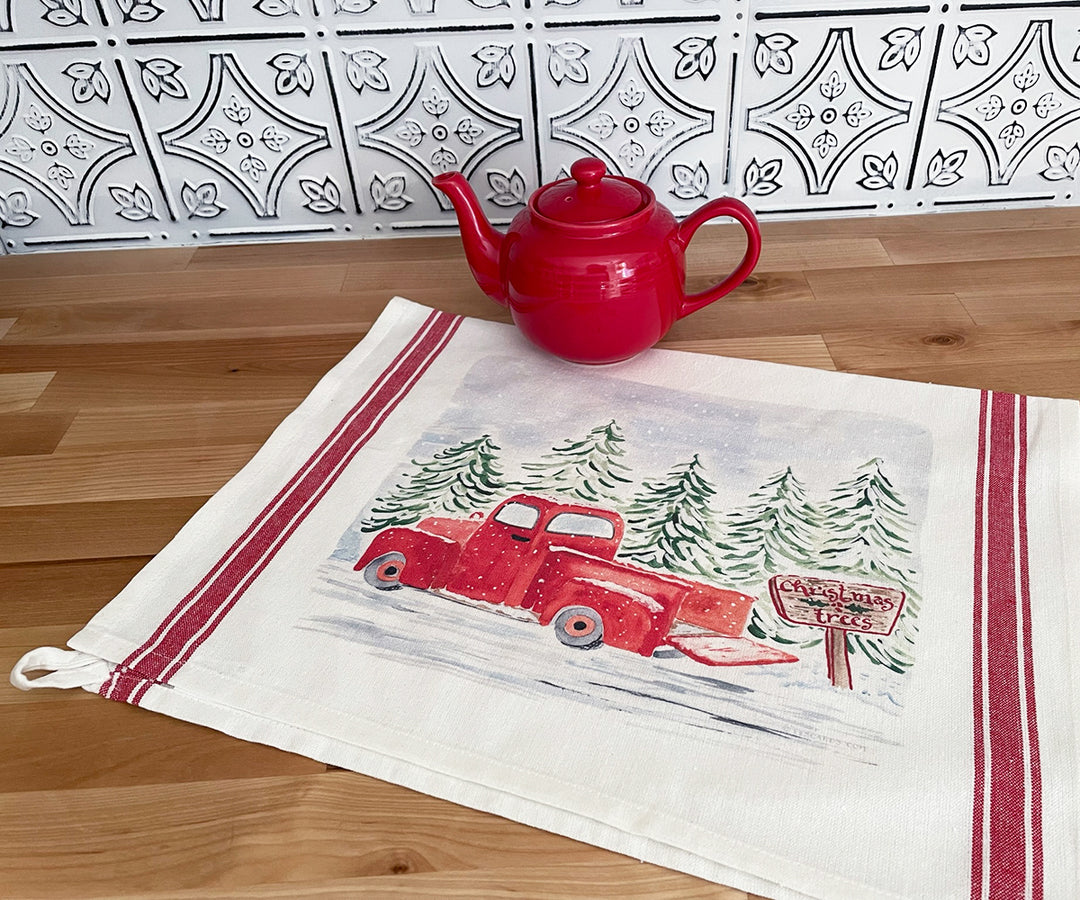 red farm truck vintage towel