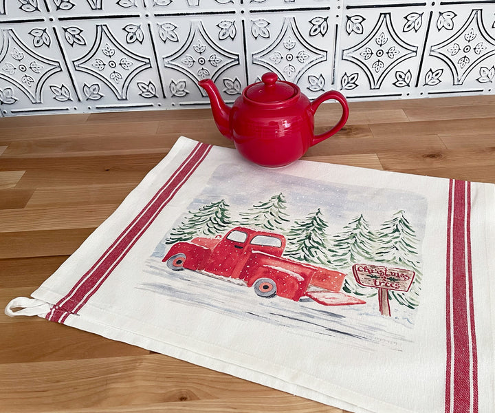 red farm truck vintage towel