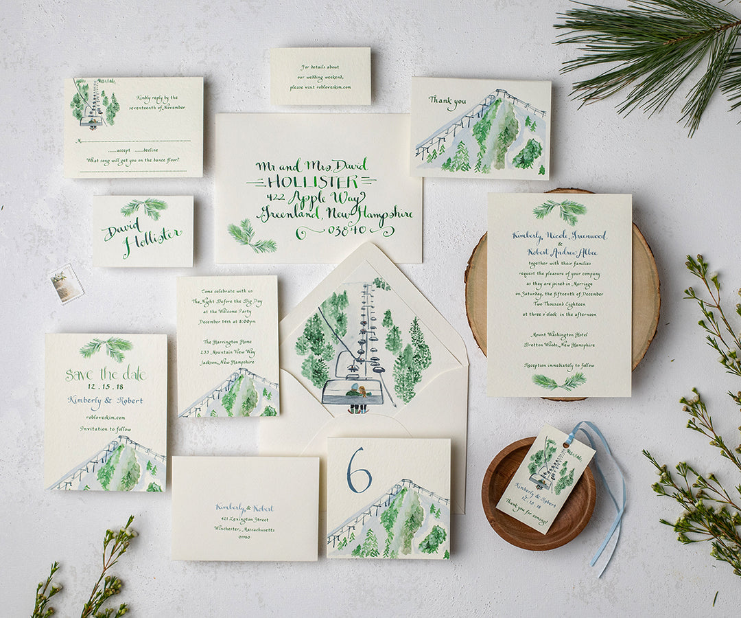 ski mountain wedding invitation full suite