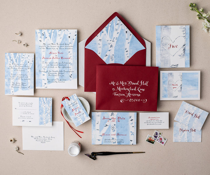 winter birches wedding invitation 